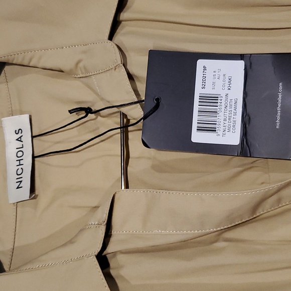 NWT NICHOLAS Tenley Khaki Button Down Midi Dress with Corset Seaming - Picture 10 of 13